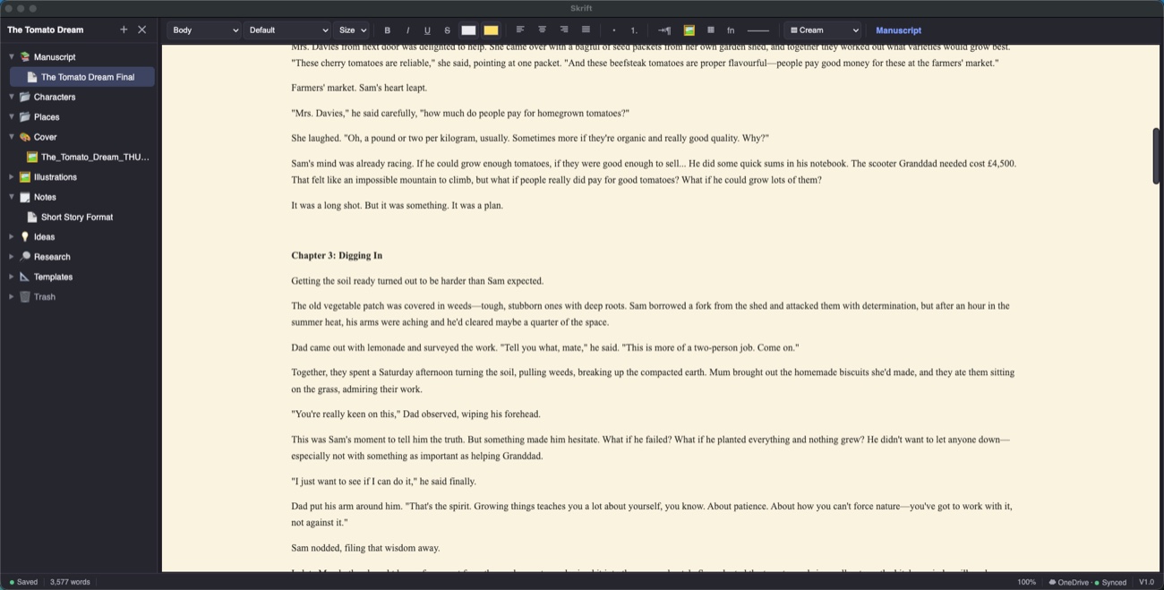 Skrift's page style options including parchment and cream backgrounds